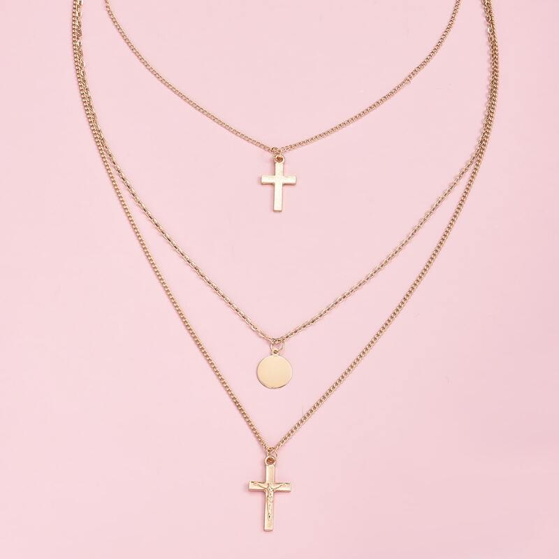 

Cross Layered Necklace, Gold