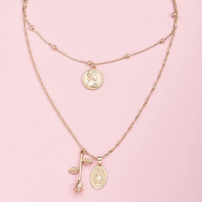 

Rose Layered Necklace, Gold