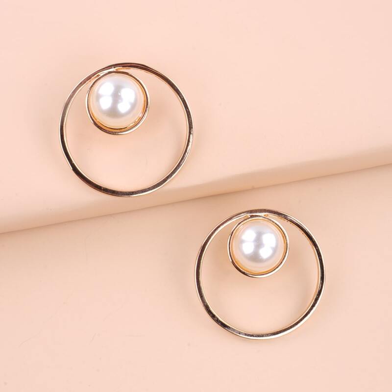 

Faux Pearl Round Earrings, Gold