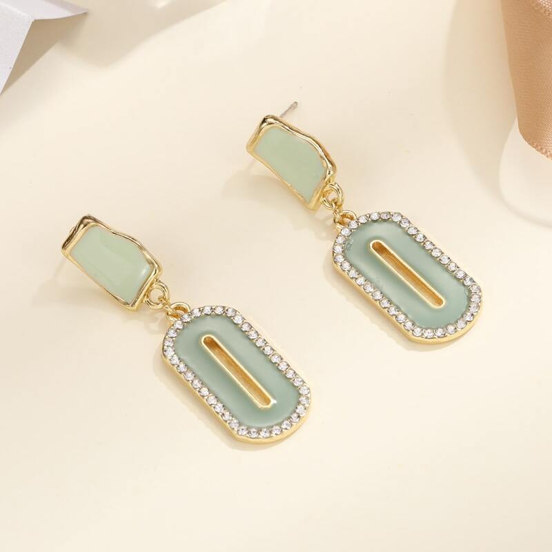 

Geometric Drop Earrings, Green