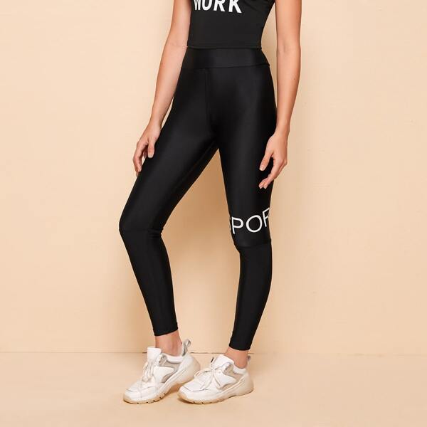 

Letter Graphic Leggings, Black