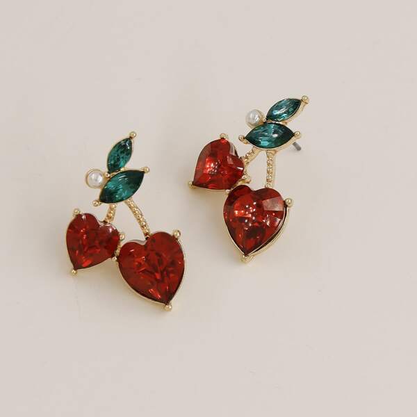 

Rhinestone Heart Earrings, Red