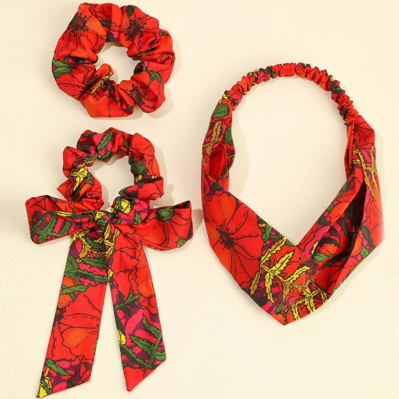 

3pcs Tropical Pattern Hair Accessory Set, Red