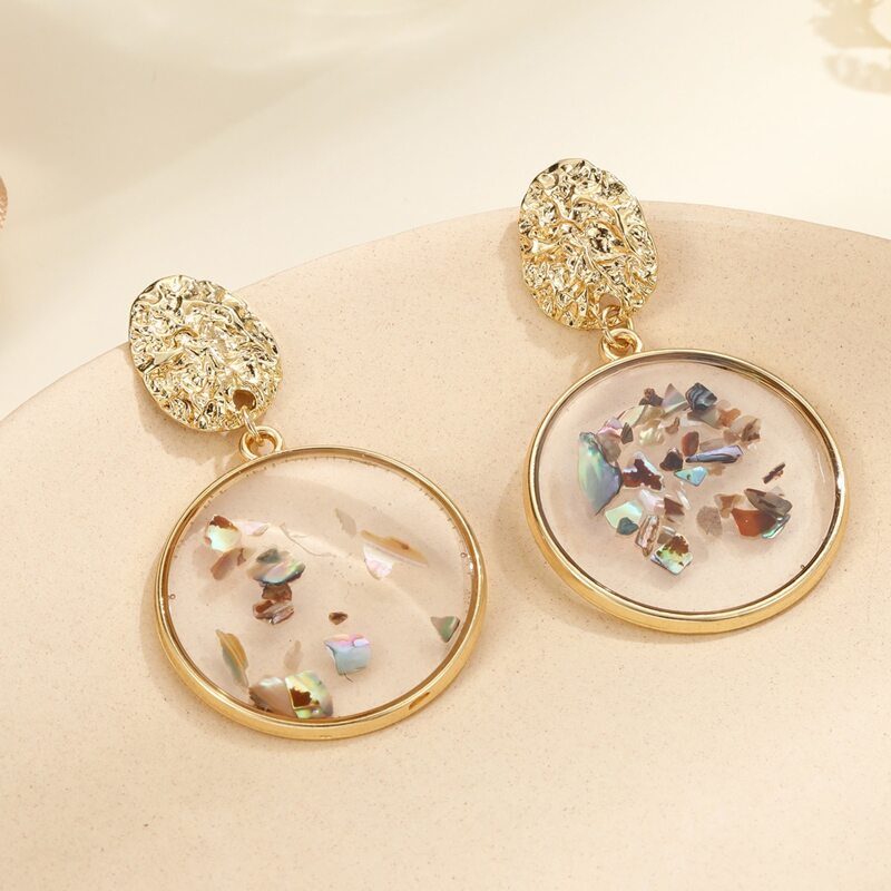 

Metal Round Drop Earrings, Gold