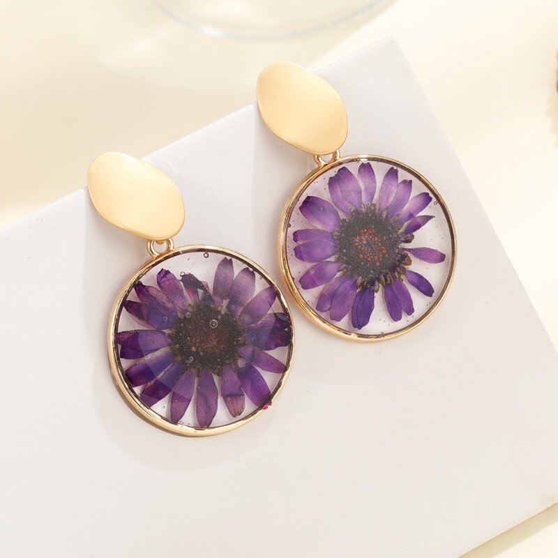 

Metal Flower Earrings, Purple