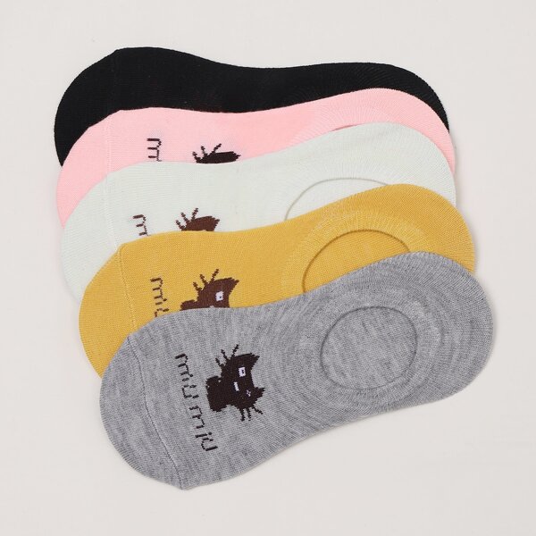 

5pairs Cat Pattern Socks, Multicolor