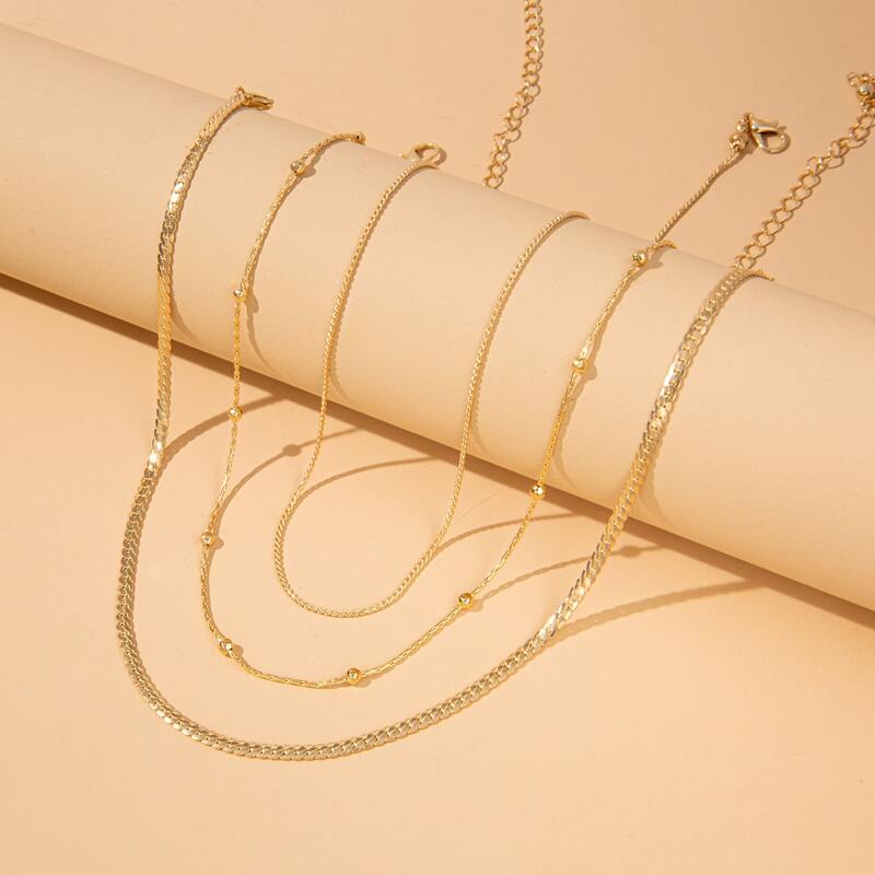 

3pcs Round Ball Necklace, Gold
