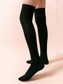 2pairs Plain Knee Length Socks - Black - View 2