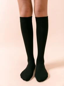 2pairs Plain Knee Length Socks - Black - View 4