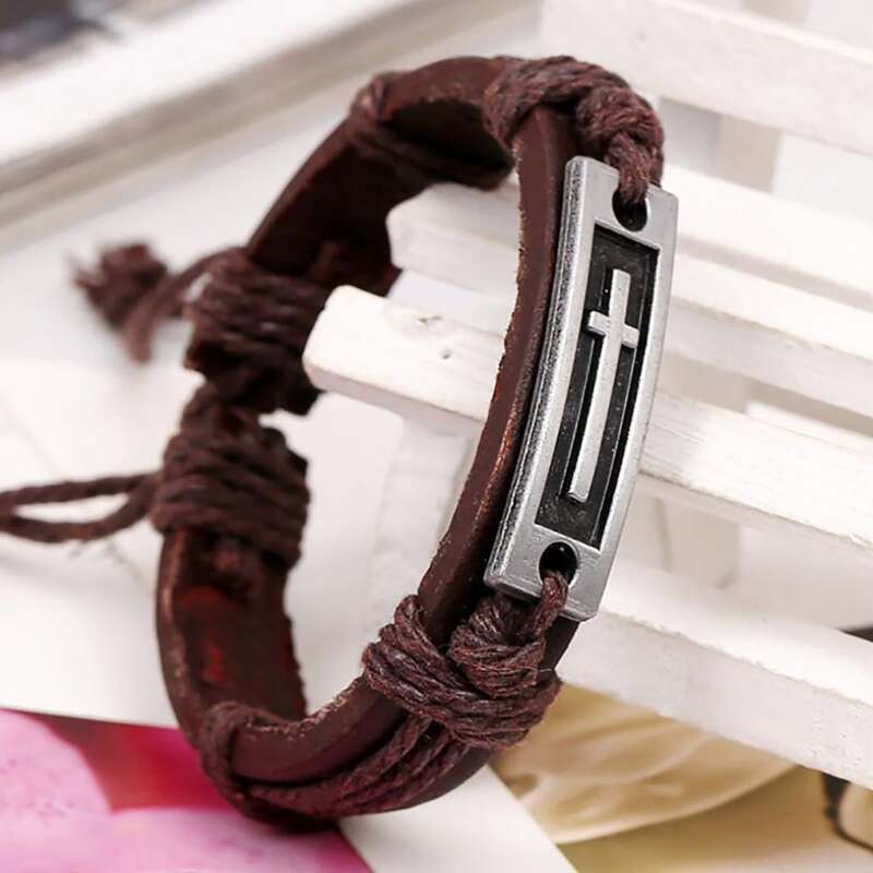 

Guys Cross Pattern Bracelet, Brown