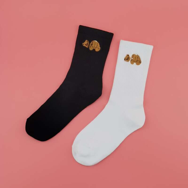 

2pairs Bear Pattern Socks, Black and white