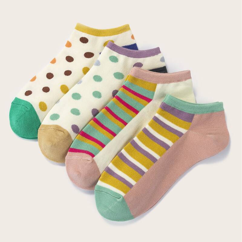 

4pairs Striped Pattern Socks, Multicolor