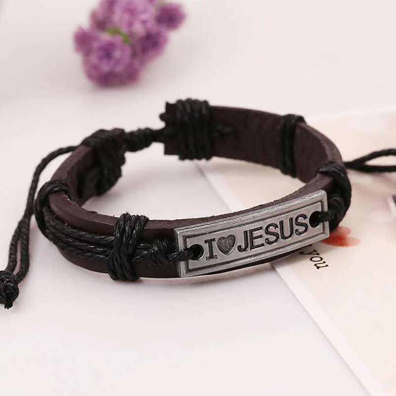 

Guys Letter Engraved Bracelet, Brown