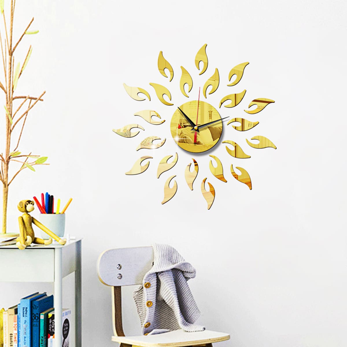 

1set Mirror Surface Wall Clock, Multicolor