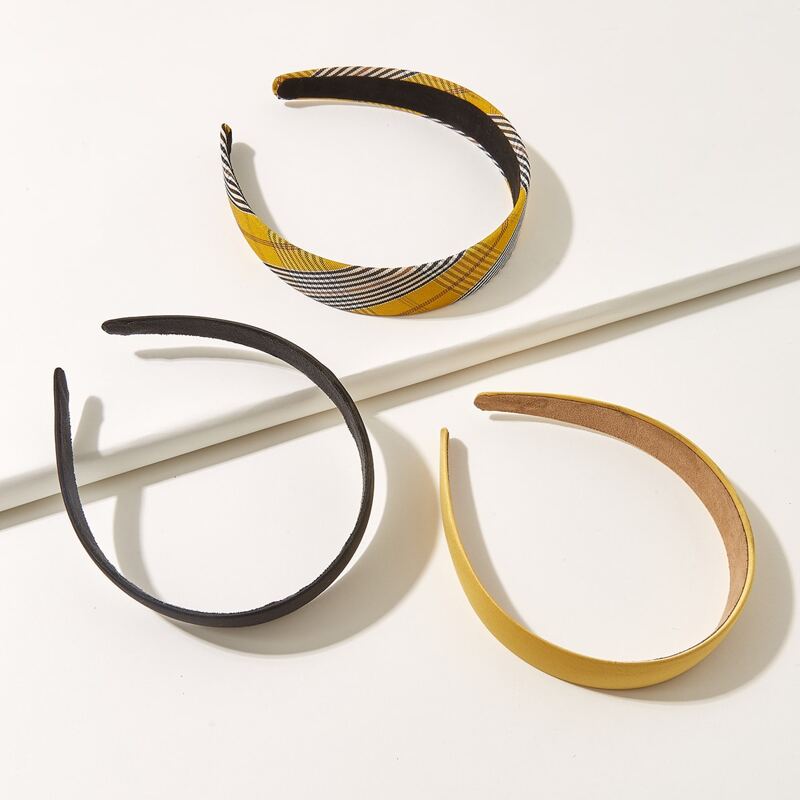 

3pcs Plaid Pattern Hair Hoop, Multicolor