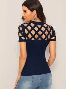 SHEIN Privé Top unicolor con abertura - Azul Marino - Ver 2
