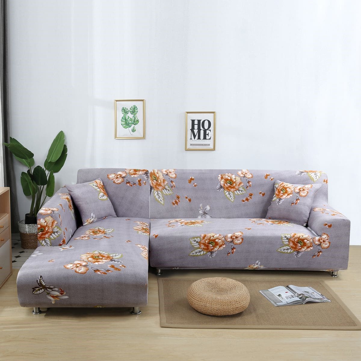 

Flower Print Stretchy Sofa Cover Without Cushion Cover, Grey