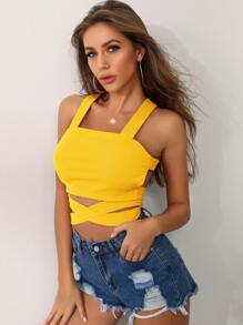 SHEIN Privé Crisscross Tie Backless Crop Cami Top