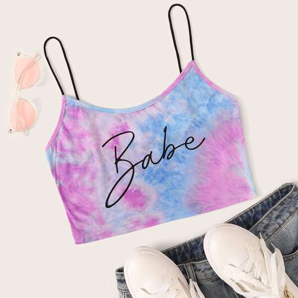 

Plus Letter Graphic Tie Dye Crop Cami Top, Multicolor