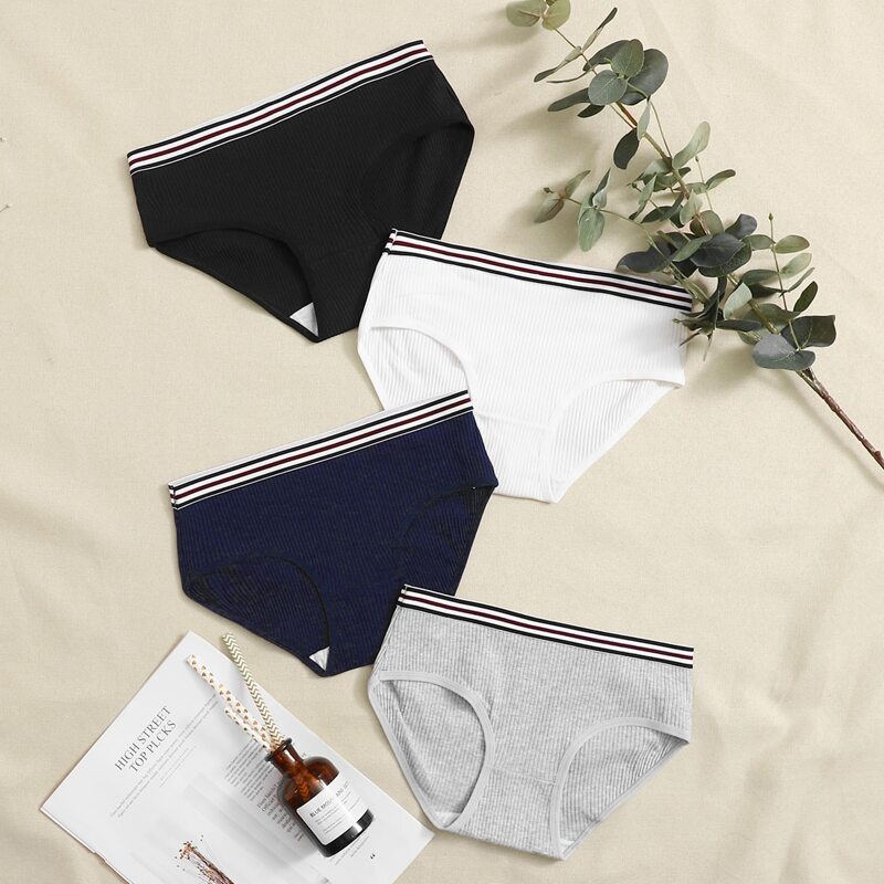 

4pack Striped Trim Rib Panty Set, Multicolor