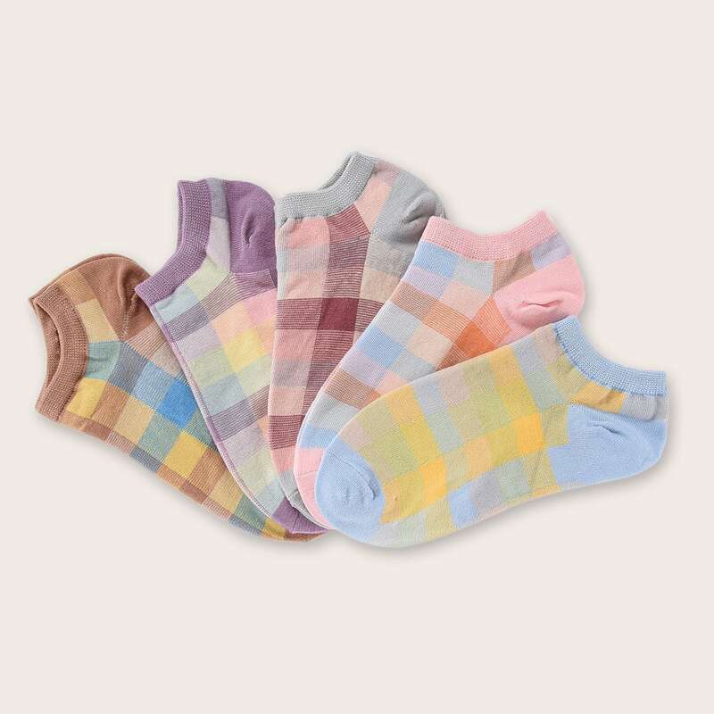 

5pairs Plaid Pattern Socks, Multicolor
