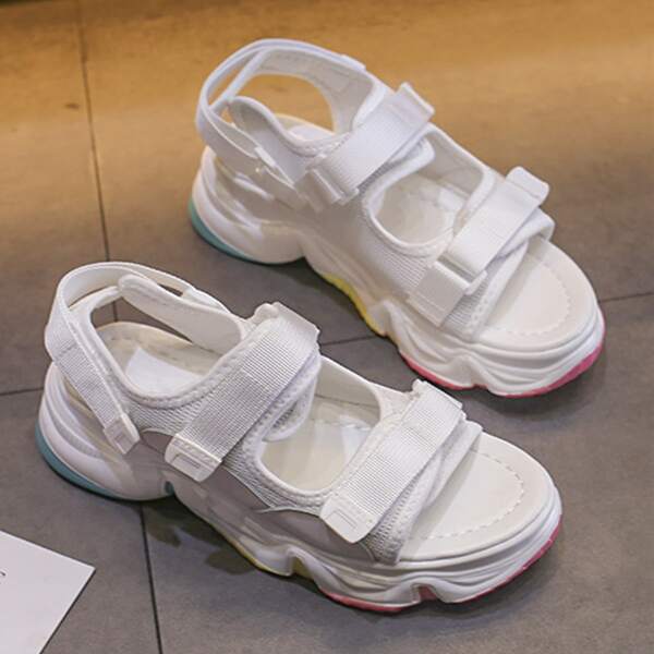 

Chunky Sole Velcro Strap Sandals, White