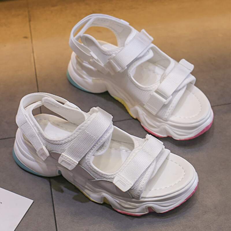 

Chunky Sole Velcro Strap Sandals, White