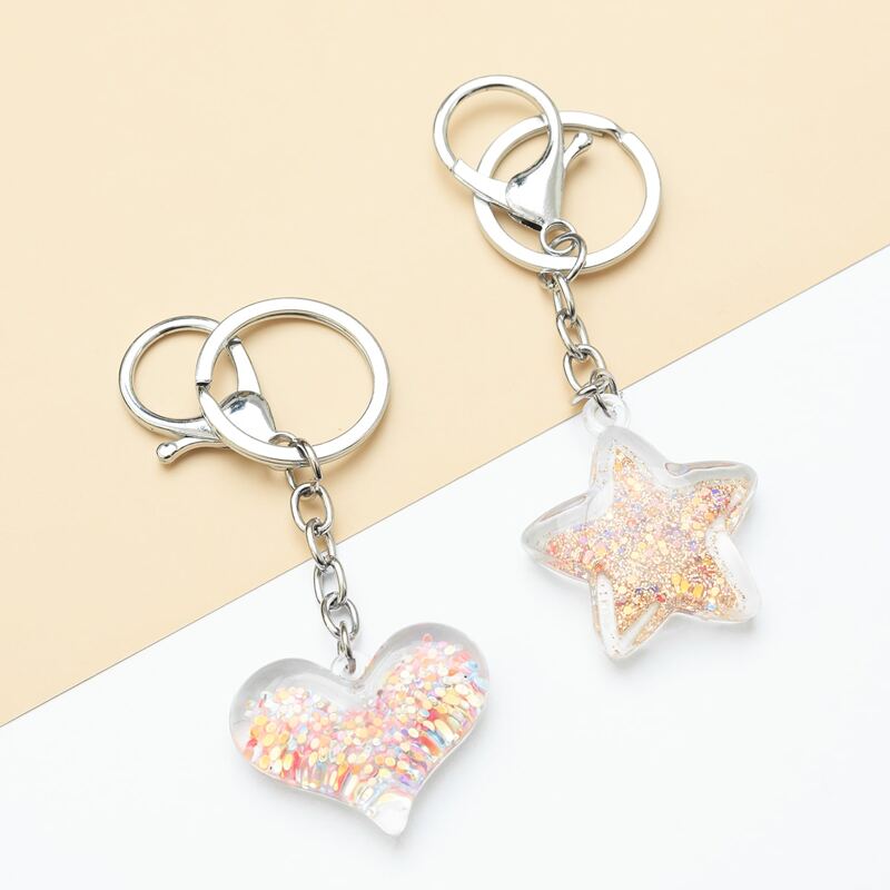 

2pcs Heart & Star Charm Keychain, White