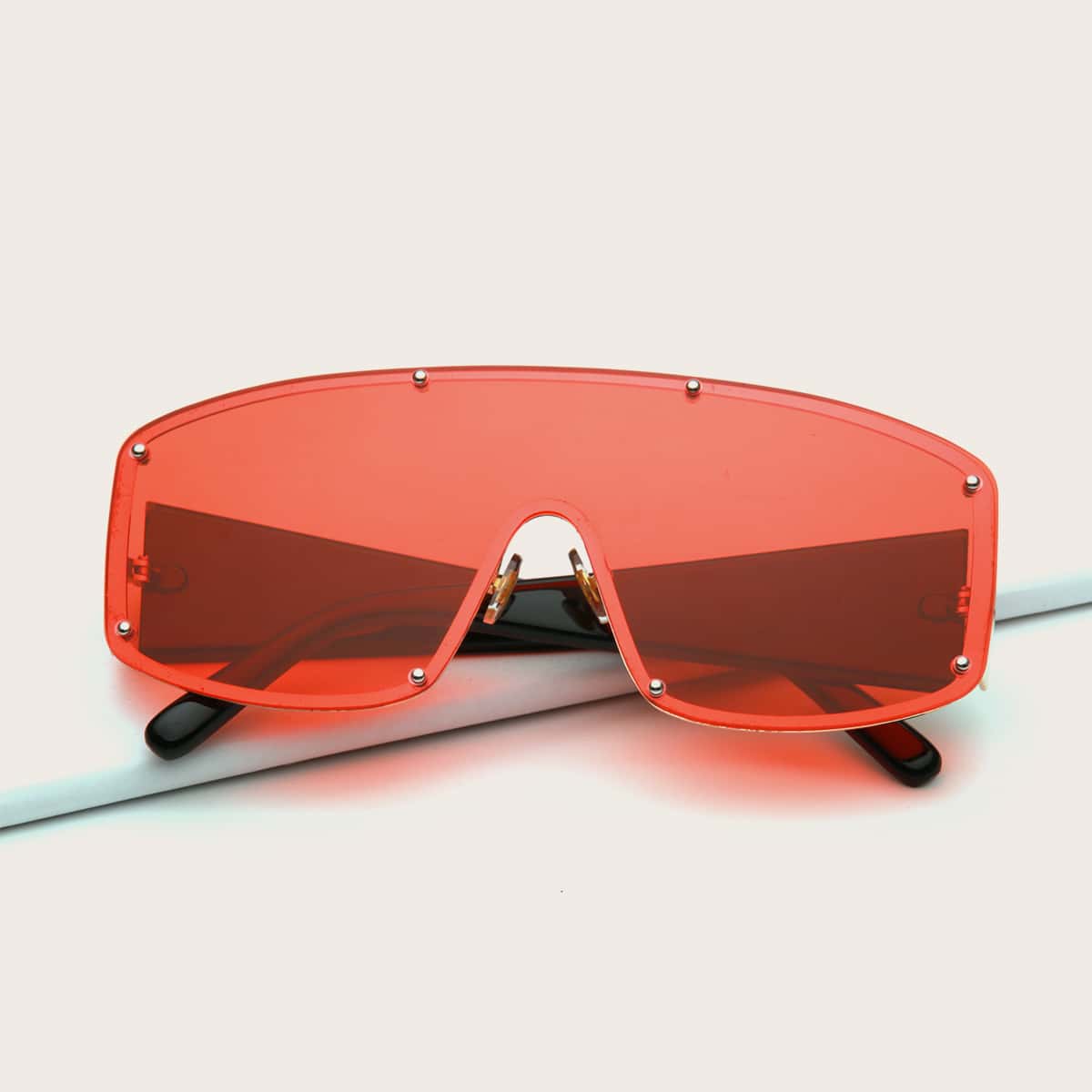 

Flat Top Shield Sunglasses, Red