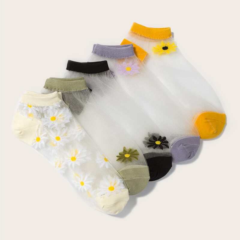 

5pairs Contrast Mesh Socks, Multicolor