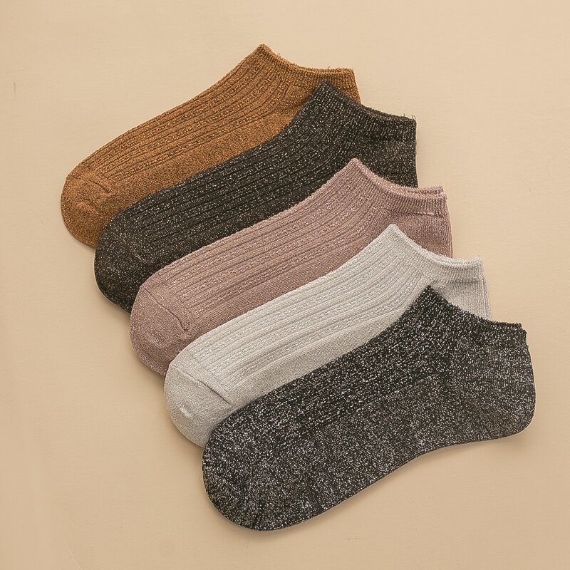 

5pairs Golden Silk Socks, Multicolor