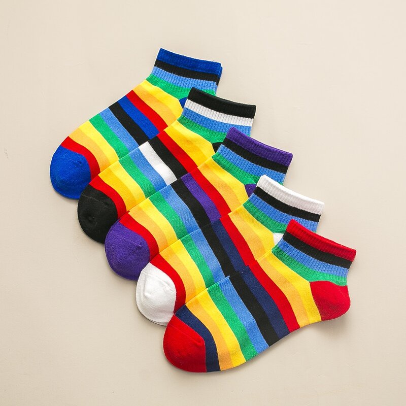 

5pairs Rainbow Striped Pattern Socks, Multicolor