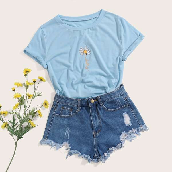 

Daisy Floral Letter Graphic Tee, Blue