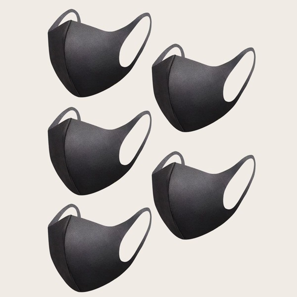 

5pcs Men Plain Face Mask, Black