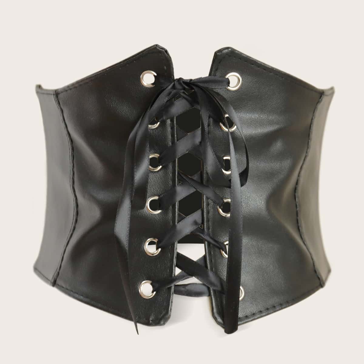 

Lace Up Decor Obi Belt, Black