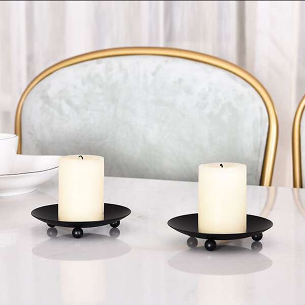 

1pc Solid Iron Candle Holder, Black