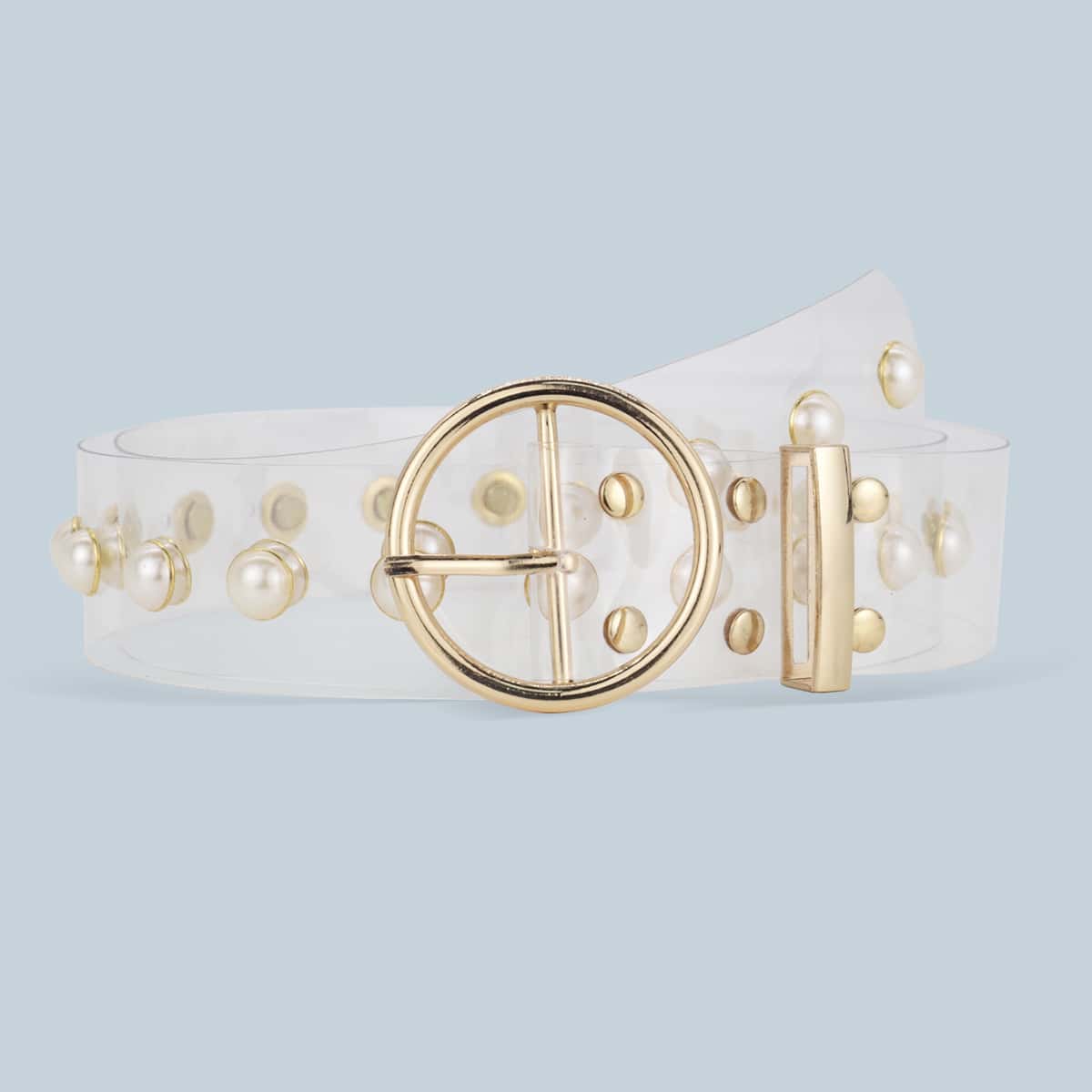 

Faux Pearl Decor Clear Belt, White