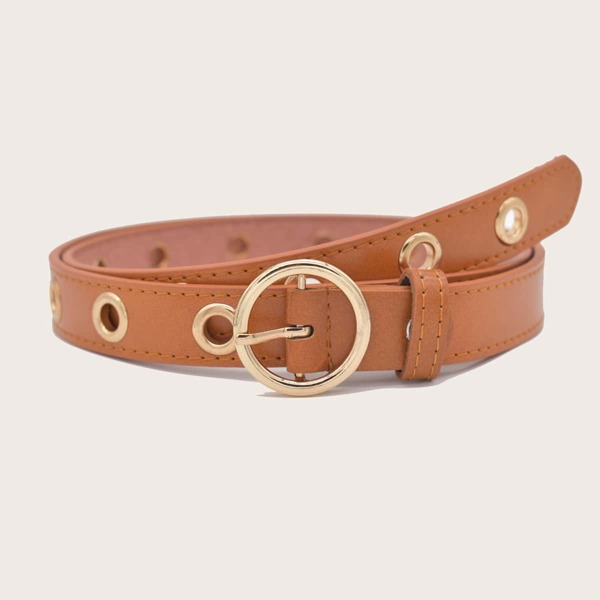 

Eyelet Decor Buckle Belt, Brown