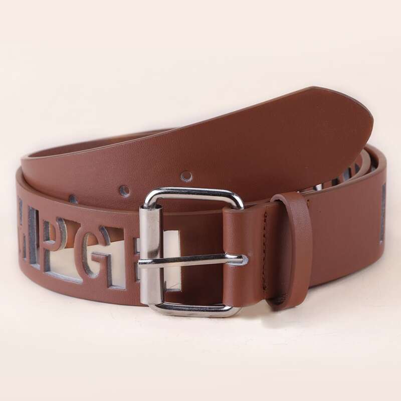 

Laser Out Letter Buckle Belt, Brown