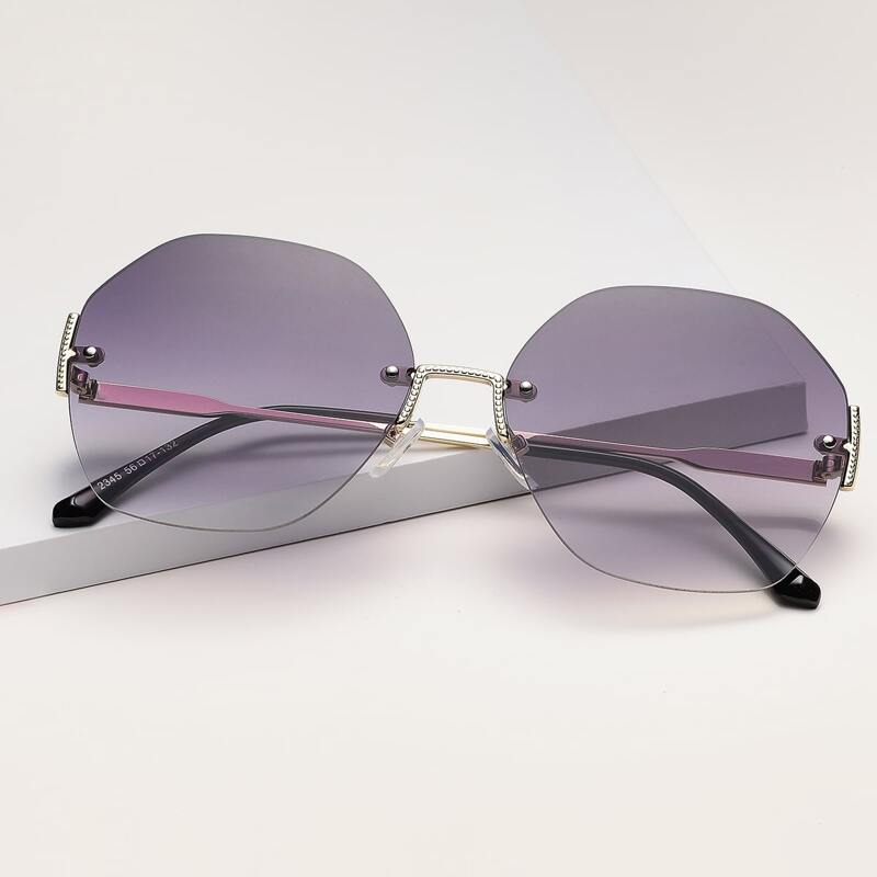 

Rimless Polygon Frame Sunglasses, Purple