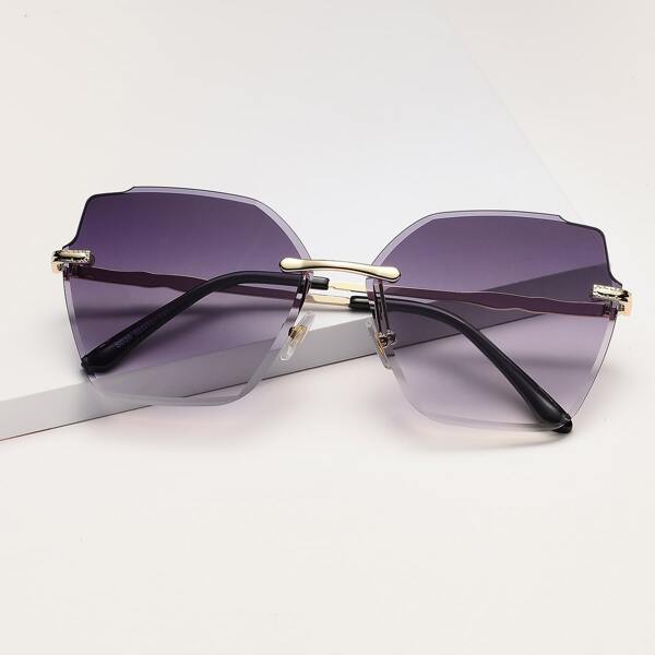 

Rimless Polygon Frame Sunglasses, Purple