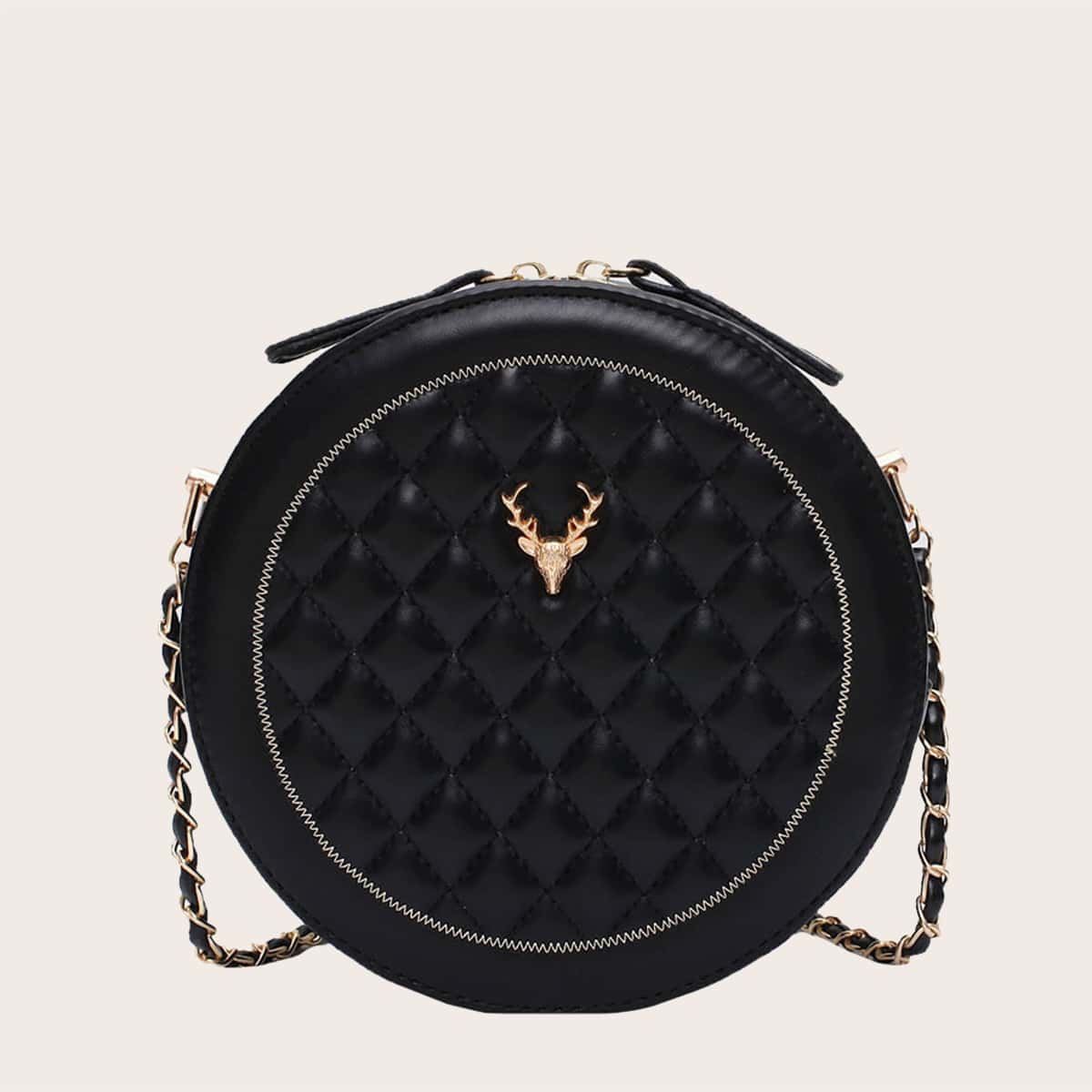 

Quilted Round Shaped Crossbody Bag, Black
