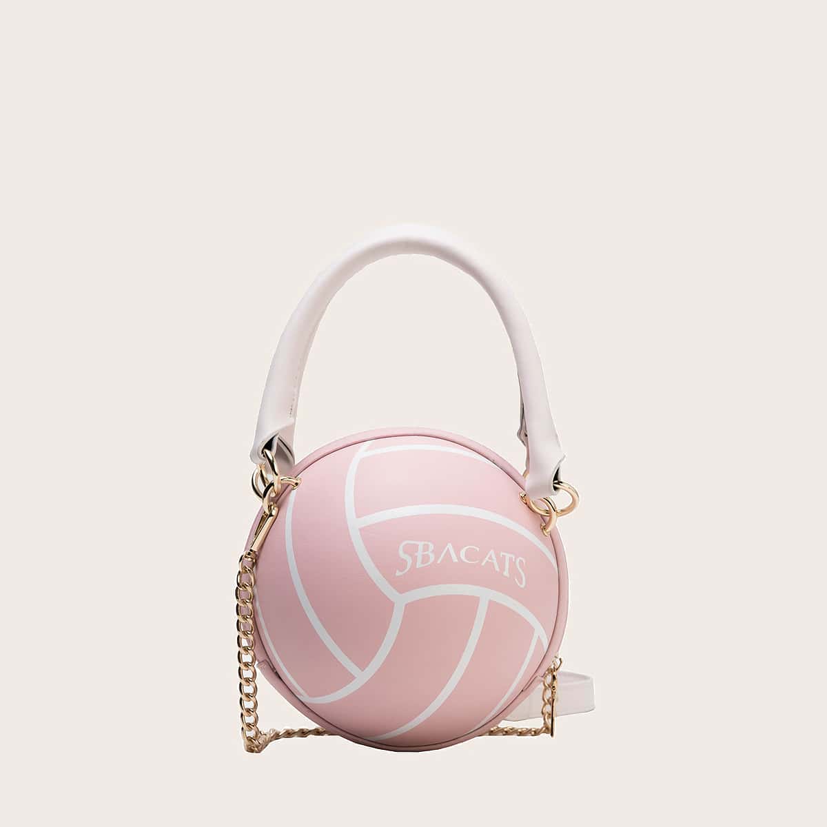 

Letter Graphic Ball Shaped Satchel Bag, Pink