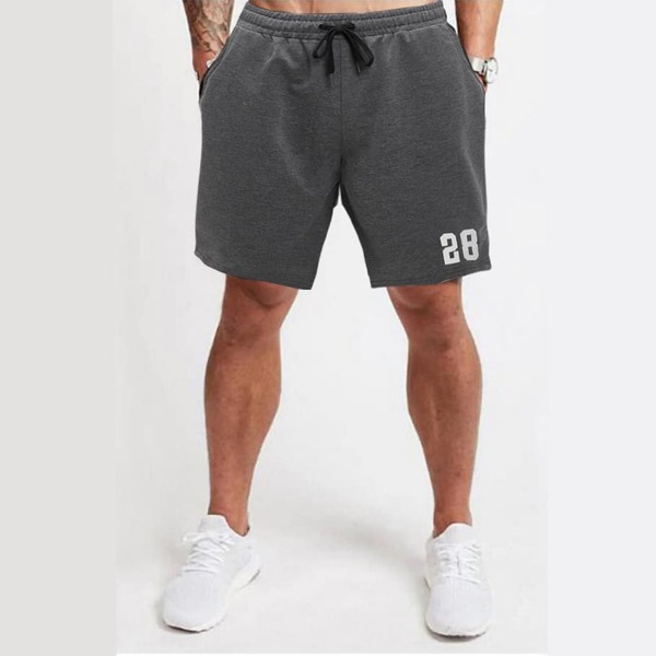 

Men Number Graphic Drawstring Athletic Shorts, Grey