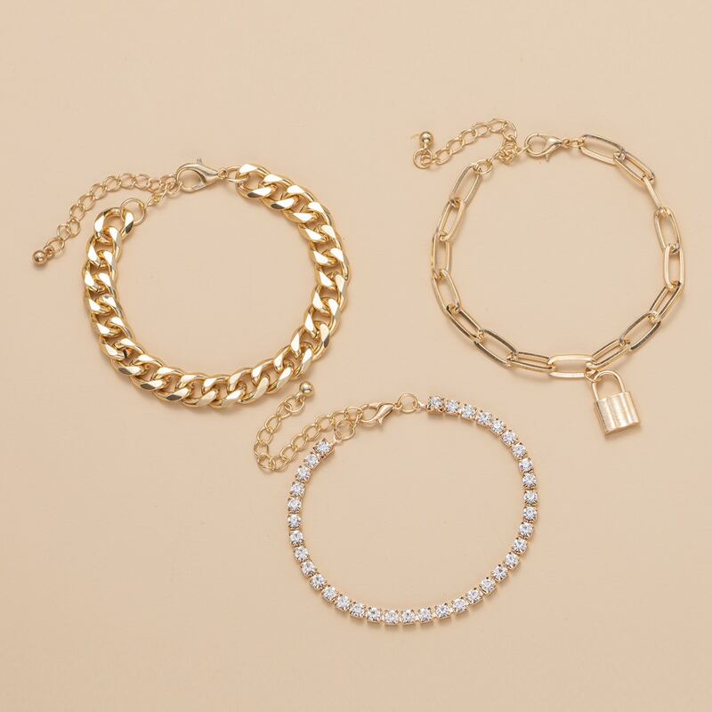 

3pcs Lock Charm Bracelet, Gold