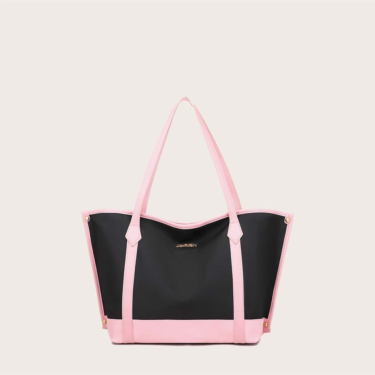 

Colorblock Large Capacity Tote Bag, Black