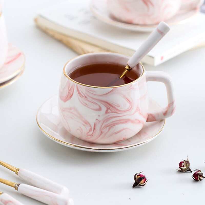 

1pc Marble Pattern Cup & 1pc Saucer, Multicolor