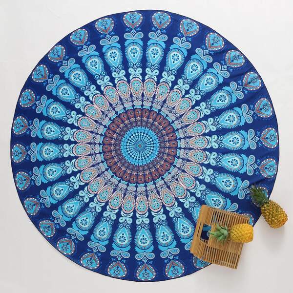 

Tribal Print Round Beach Blanket, Blue