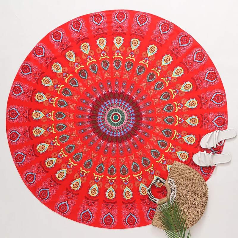 

Tribal Print Round Beach Blanket, Red