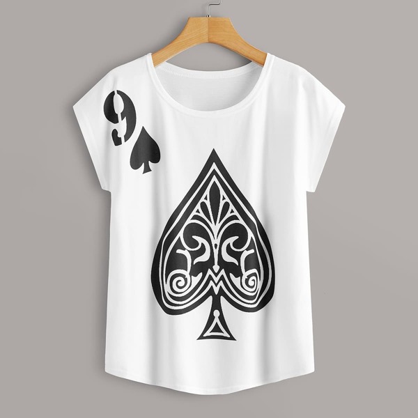 

Poker Card Print Crew Neck Tee, White